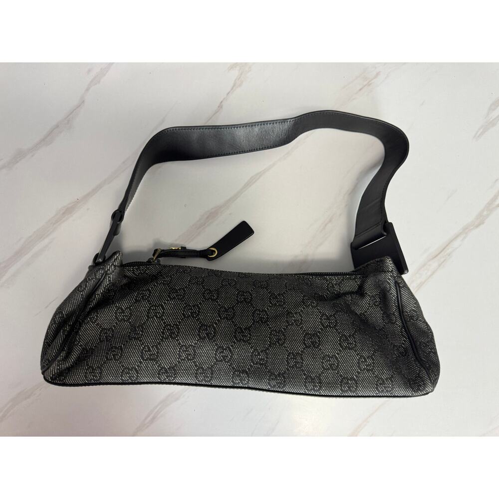 Vintage Gucci GG Monogram Canvas Leather Small Shoulder Bag Black Grey